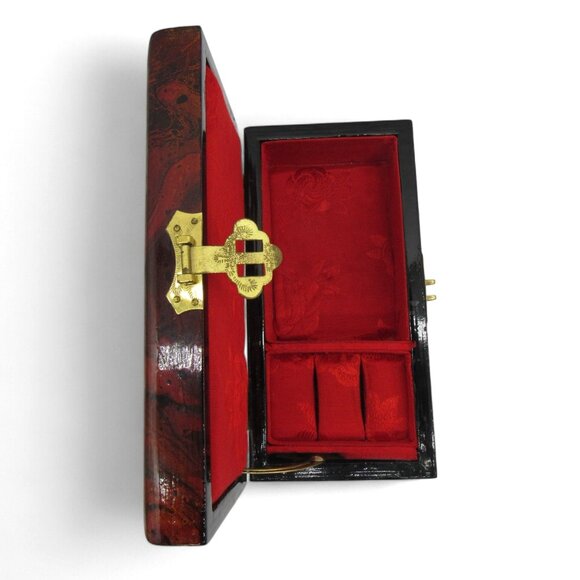 Vintage Oriental Lacquered Wooden JEWELRY BOX 3D Cork Pagoda with Birds - Picture 11 of 13